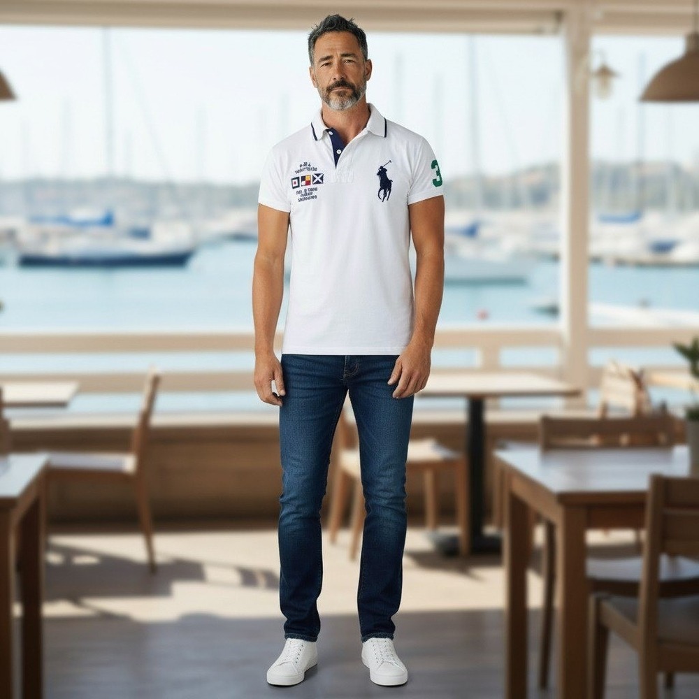 Polo Ralph Lauren Yacht Club Polo Mens White Big Pony Custom Slim Fit Large